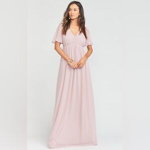 Show Me Your Mumu Bridesmaid Emily Empire Maxi Dress Neutral Mauve Chiffon sz S